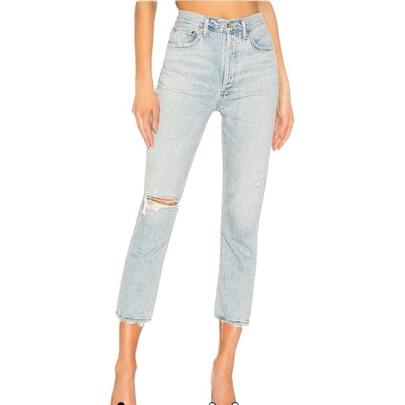 AGOLDE Riley High Rise Straight Crop Distressed Button Fly Jeans Sz 24 - Picture 1 of 16
